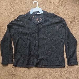 Zara Black Lace Button-Front Blouse M